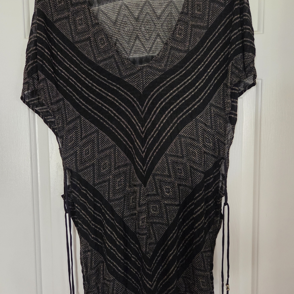 Vitamin A Black and Gold Swimsuit Cover-up With Open Slit Tie-Sides